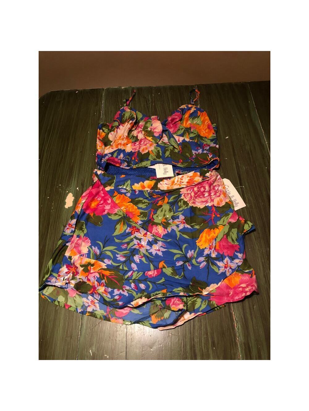 B.O.G. Collective Lottie & Holly Floral Cropped Tank Top & Ruffle Skort Set  M